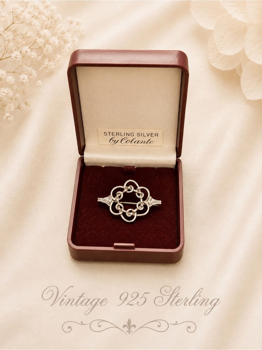 Sterling Silver Vintage Interlocking Celtic Knot Brooch - 925 Silver